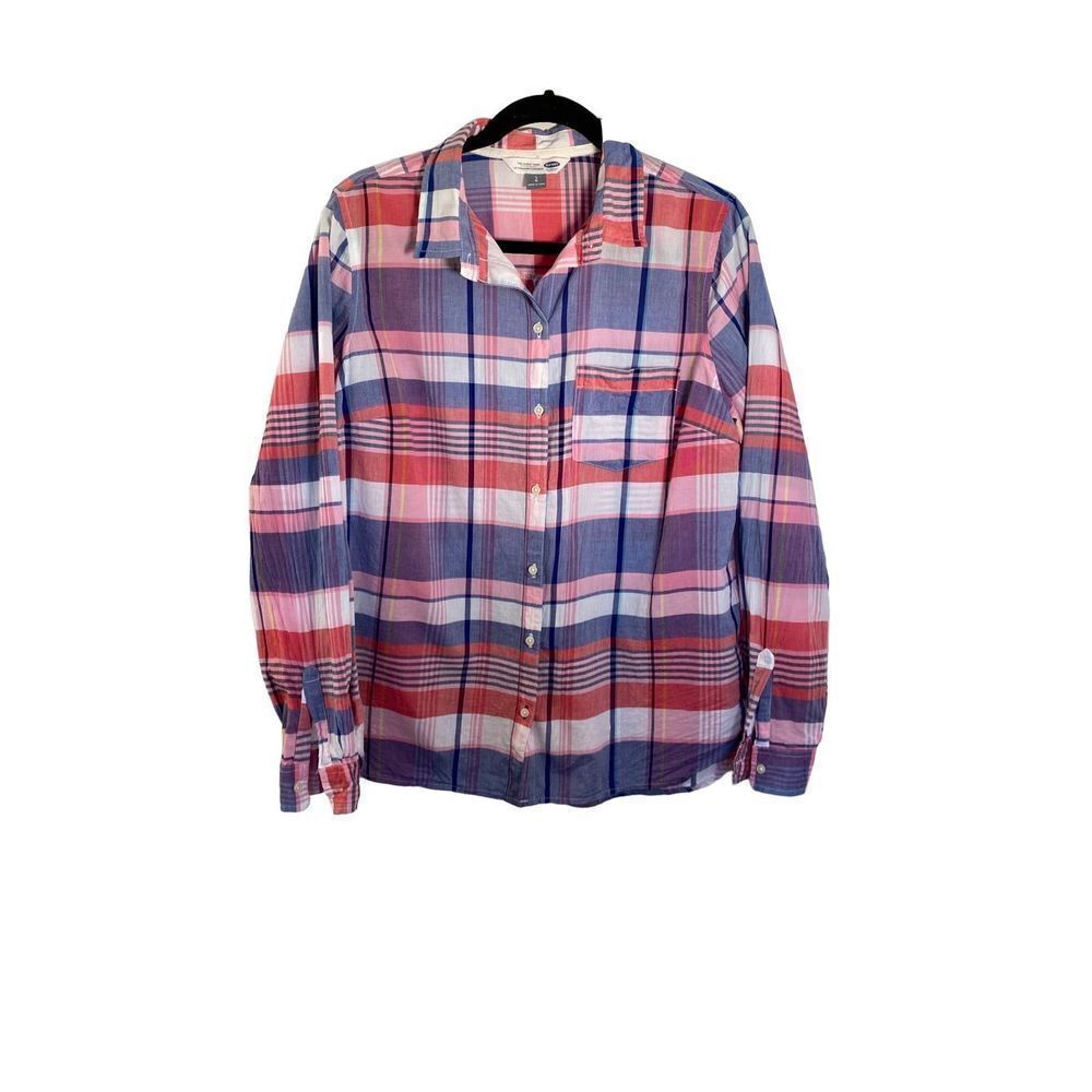 Old navy women’s the classic button down, plaid, long sleeve shirt, size large